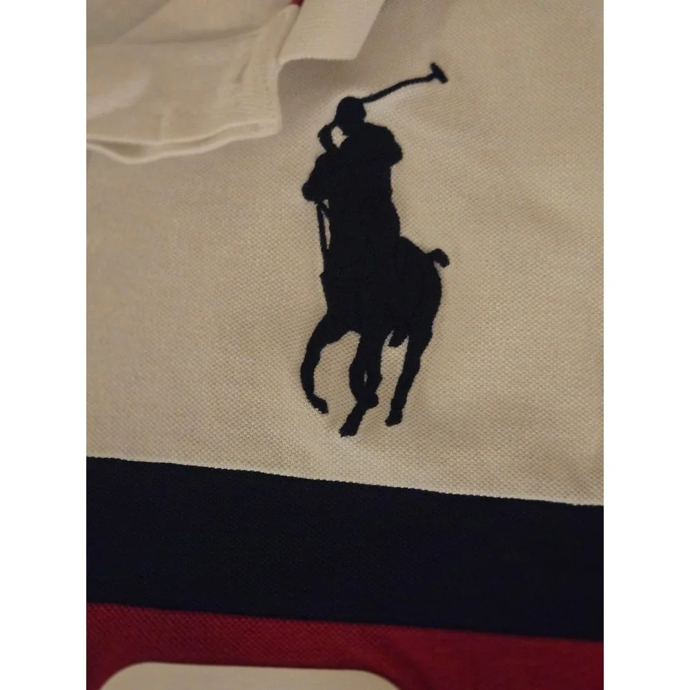 Polo Ralph Lauren Mens XL USA Big Pony Colorblock Slim Fit Polo Shirt White